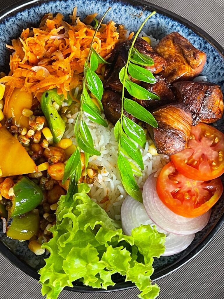 Fusion Poke Bowl with Sri Lankan Spices and Style Served in Ever After Restaurant in Ella Sri Lanka