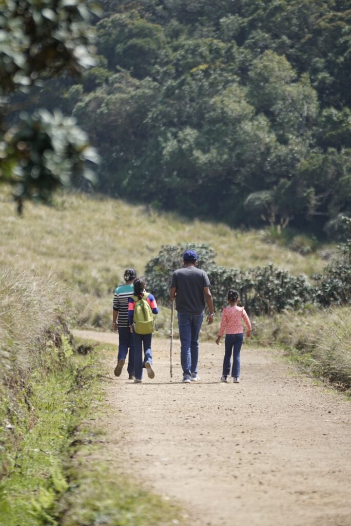 Family taking the trail on Horton Plains to Worlds End Drop